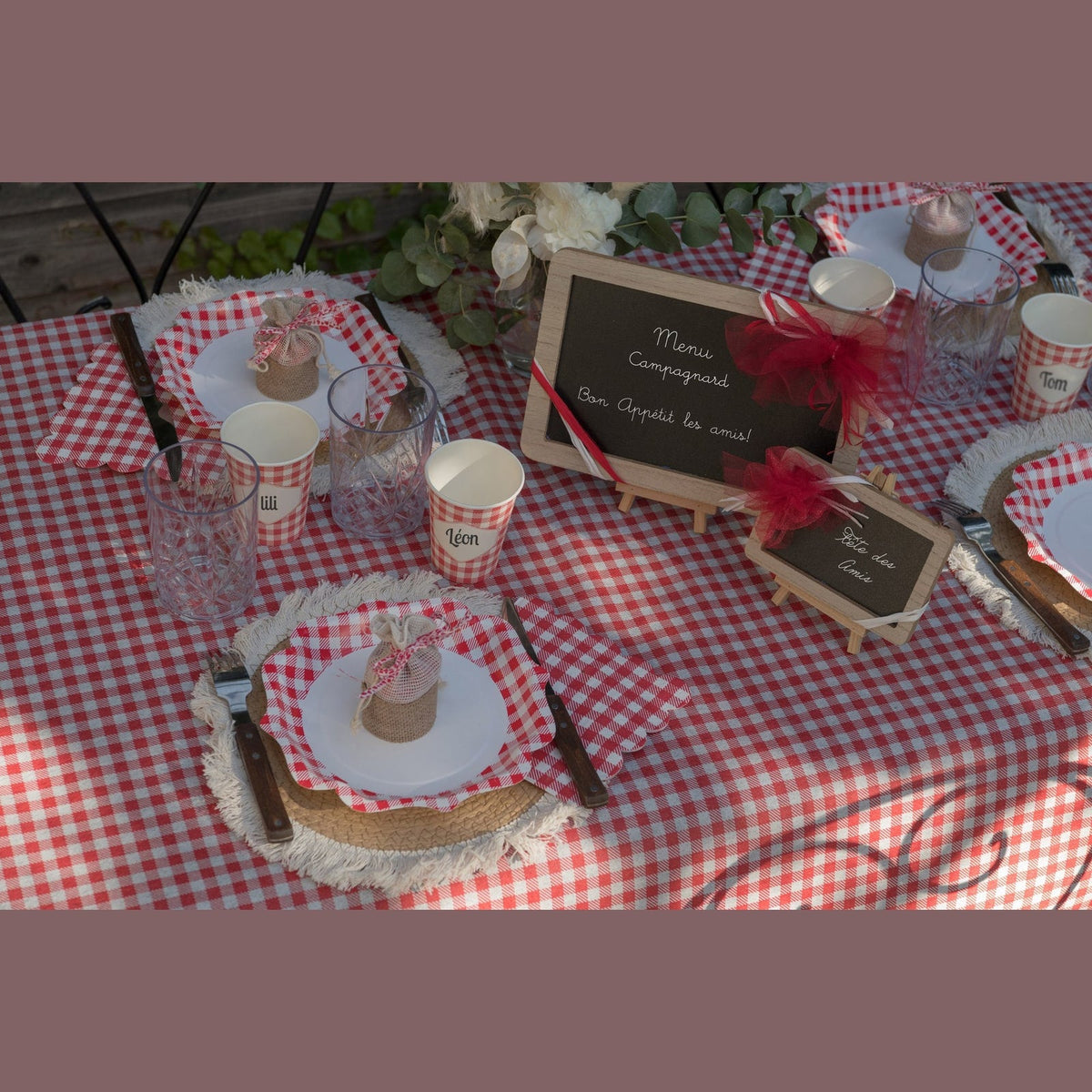 10 assiettes vichy rouge, 21 cm — vue 2
