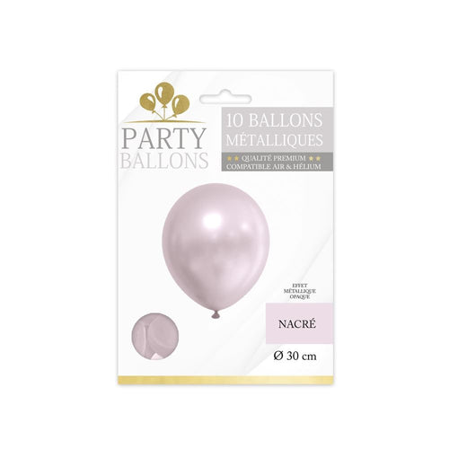 10 ballons nacrés chromés rose, 30 cm