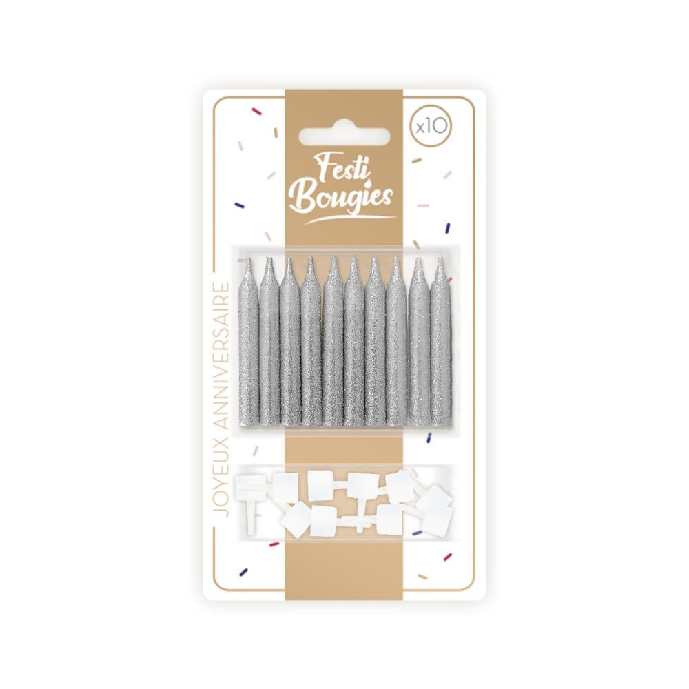 10 bougies d'anniversaire pailletées