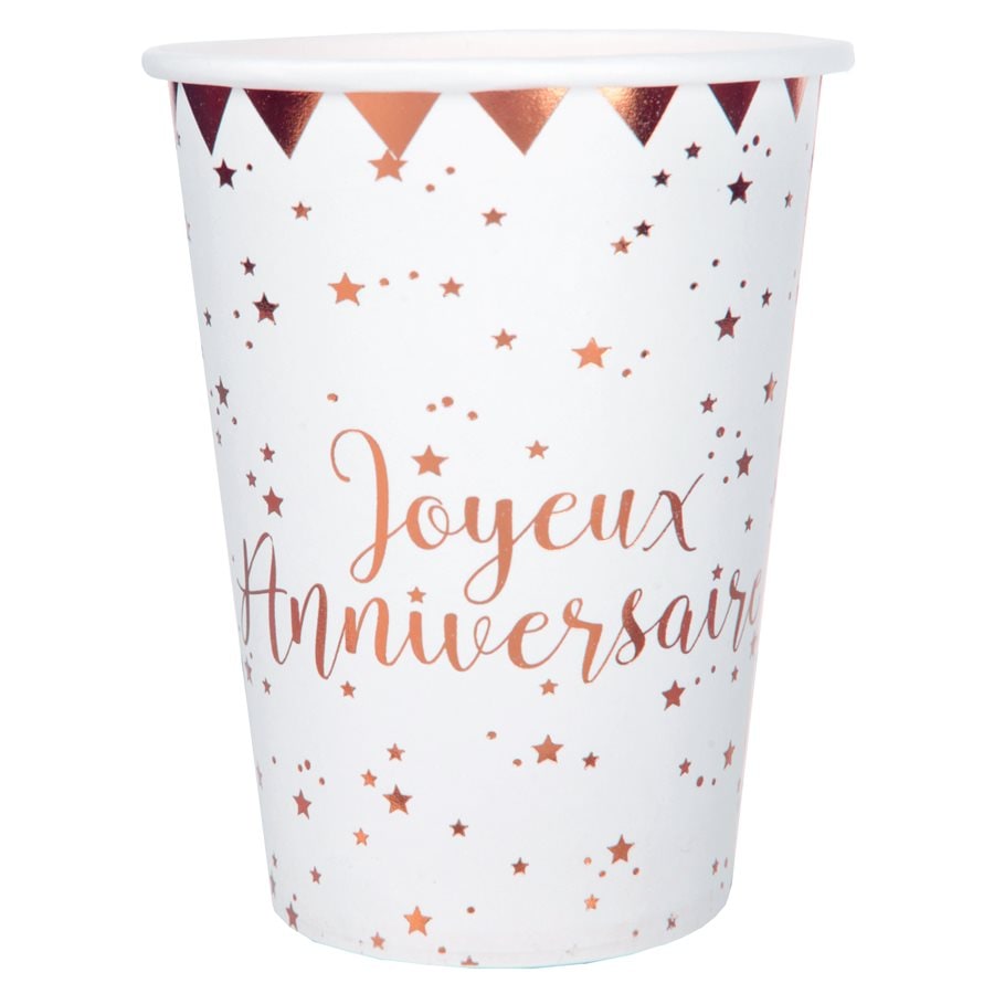 10 gobelets Joyeux anniversaire, blanc et or ou rose gold — vue 2