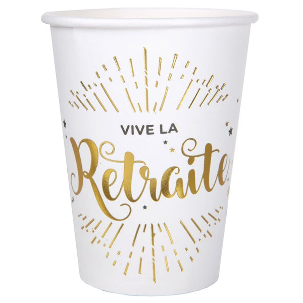 10 gobelets Vive la retraite, blanc et or