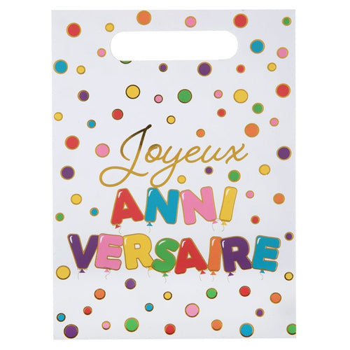 10 sacs cadeaux Joyeux anniversaire à pois
