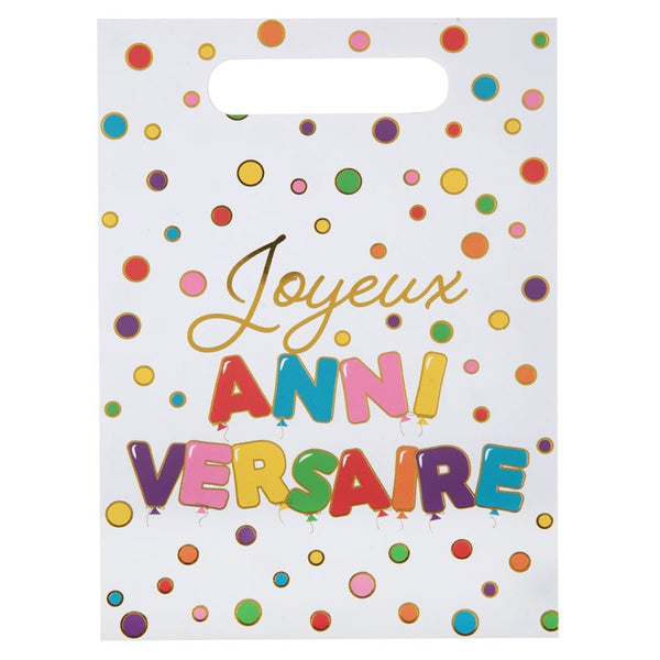 10 sacs cadeaux Joyeux anniversaire à pois