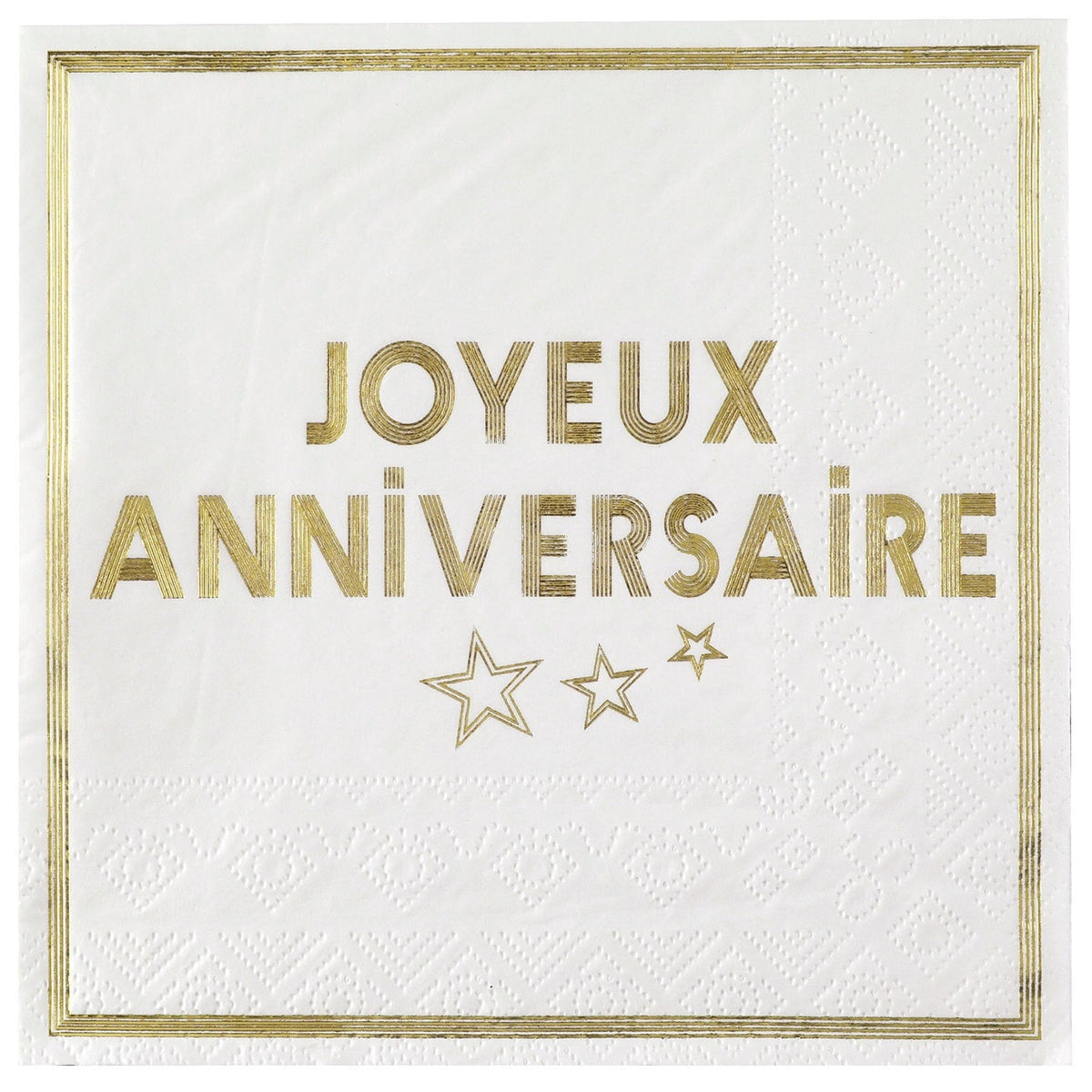 10 serviettes Joyeux anniversaire blanc et or