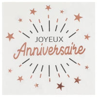 10 serviettes Joyeux anniversaire, noir et or ou rose gold — vue 2