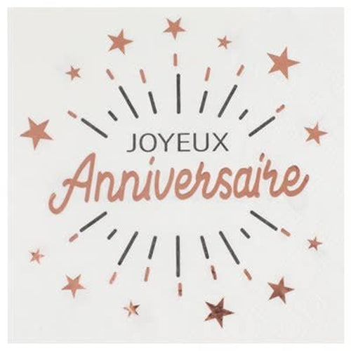 10 serviettes Joyeux anniversaire, noir et or ou rose gold — vue 2