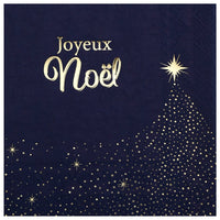 10 serviettes Joyeux Noël bleu nuit scintillant