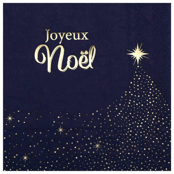 10 serviettes Joyeux Noël bleu nuit scintillant