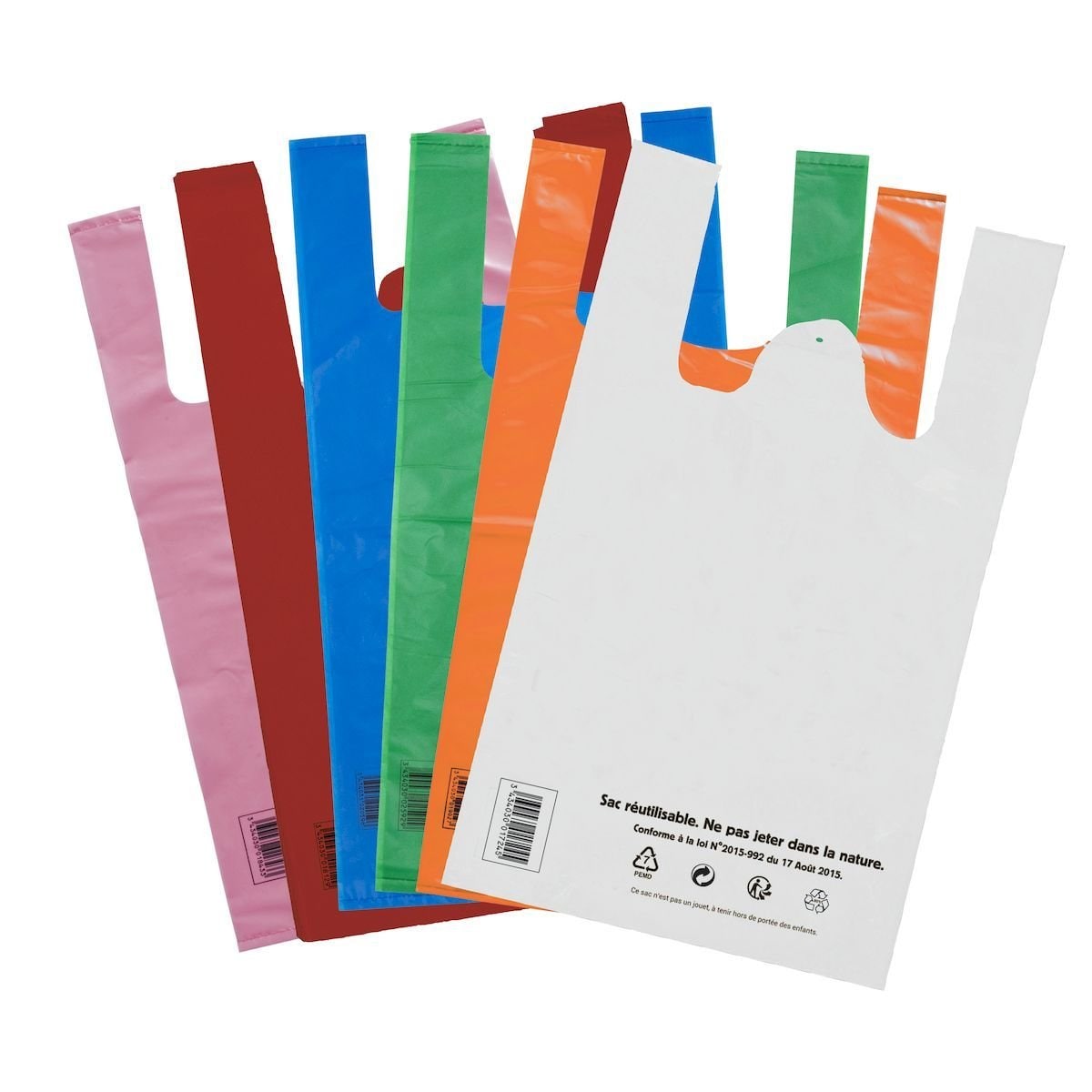 100 sacs bretelles blancs 30 + 14 x 50 cm, 14 l