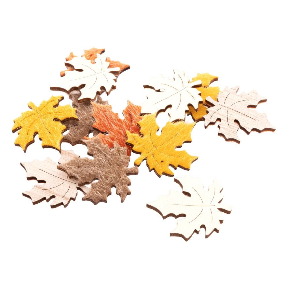 12 feuilles d'automne en feutre et bois, 4 cm