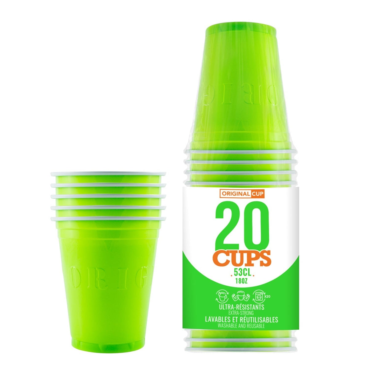20 gobelets réutilisables vert fluo 53 cl