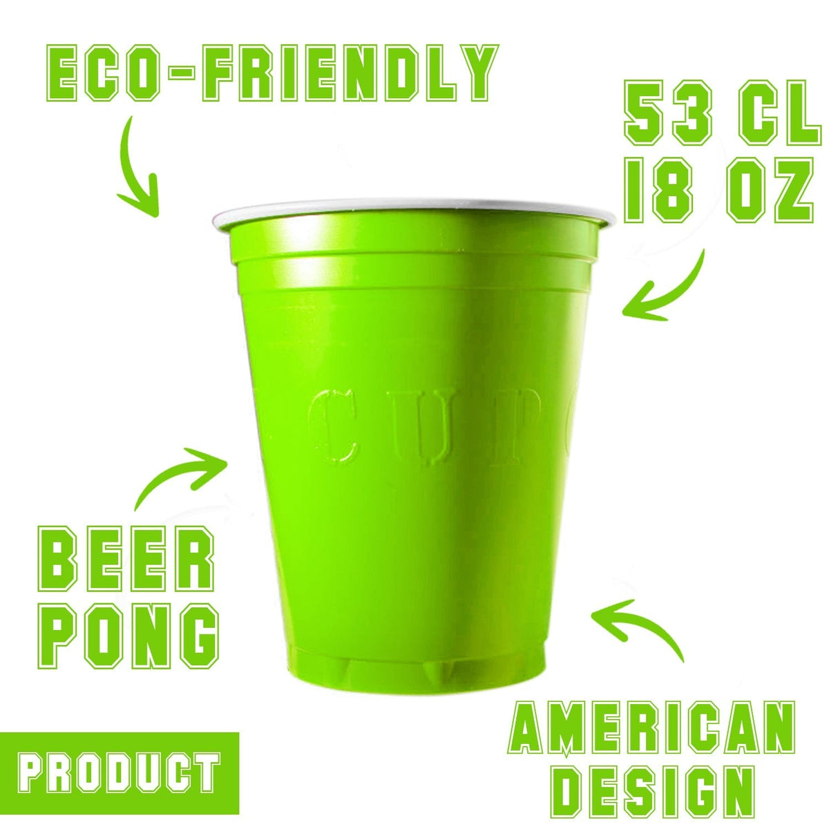 20 gobelets réutilisables vert fluo 53 cl — vue 2
