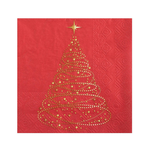 20 serviettes cocktail Noël, sapin doré