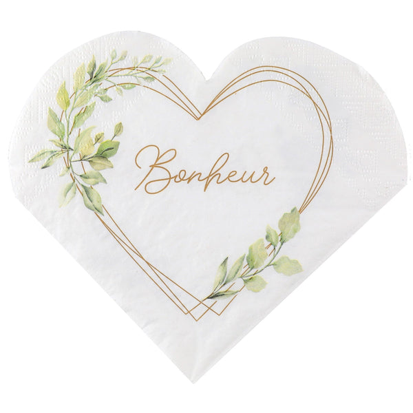 20 serviettes cœur Bonheur