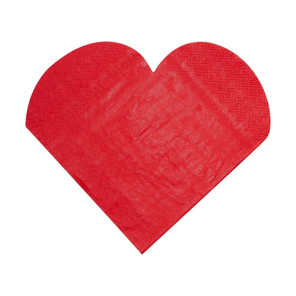 20 serviettes en forme de cœur, rouges