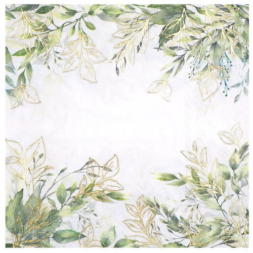 20 serviettes feuillage, vert ou naturel, 33 x 33 cm