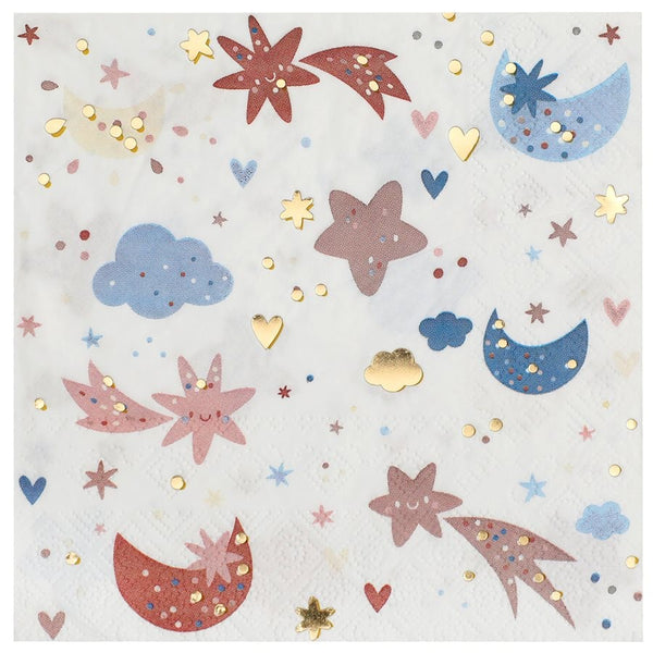 20 serviettes Mon bonheur, étoiles et lunes