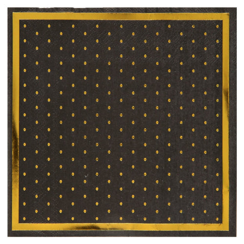 20 serviettes à pois dorés, noir ou rouge
