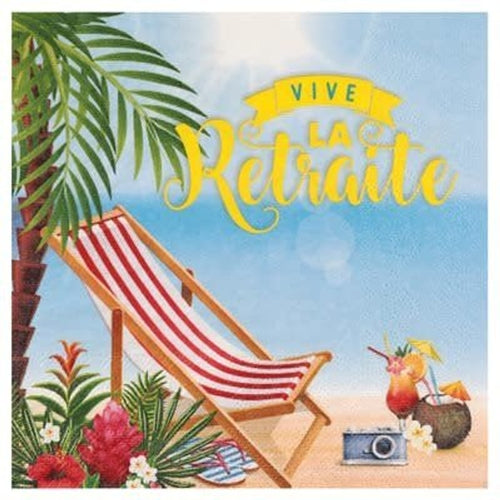 20 serviettes Vive la retraite, plage et transat
