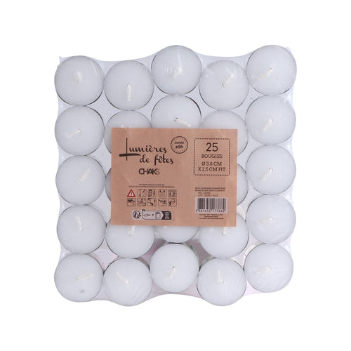 25 bougies chauffe-plat blanches, 9 h