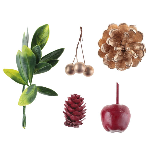 25 décorations d'hiver à piquer, pommes de pin et baies