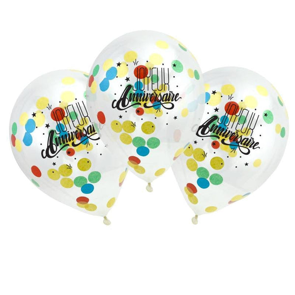 3 ballons Joyeux anniversaire à confettis