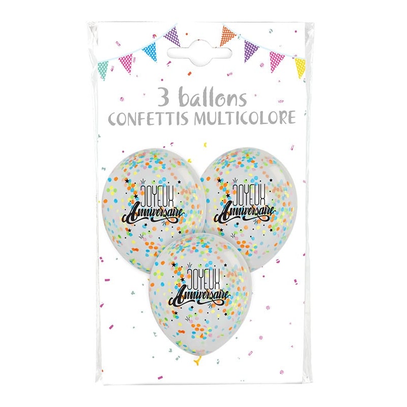3 ballons Joyeux anniversaire à confettis — vue 2