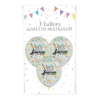 3 ballons Joyeux anniversaire à confettis — vue 2