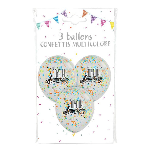 3 ballons Joyeux anniversaire à confettis — vue 2