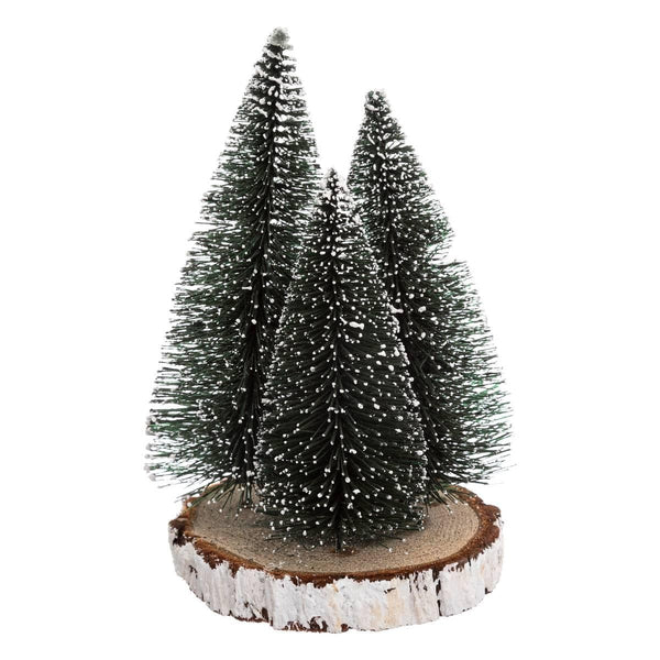 3 sapins sur rondin de bois, 20 cm