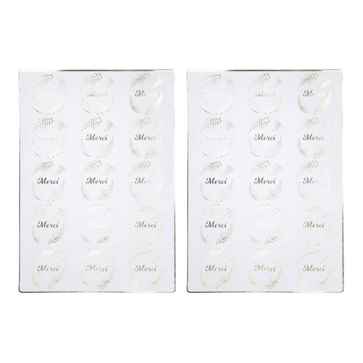 30 stickers « Merci » blanc et or