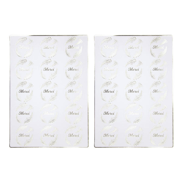 30 stickers « Merci » blanc et or
