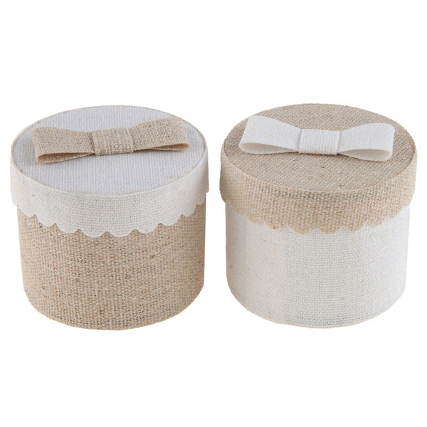 4 boîtes rondes en tissu naturel, 5 cm