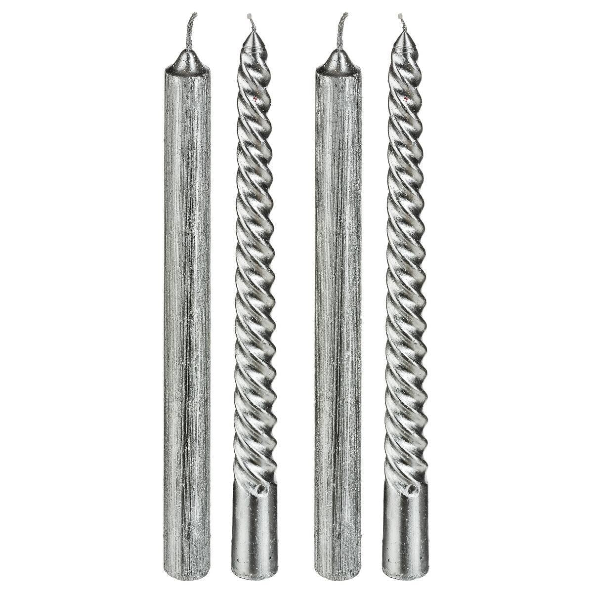 4 bougies flambeaux argentées, 2 modèles