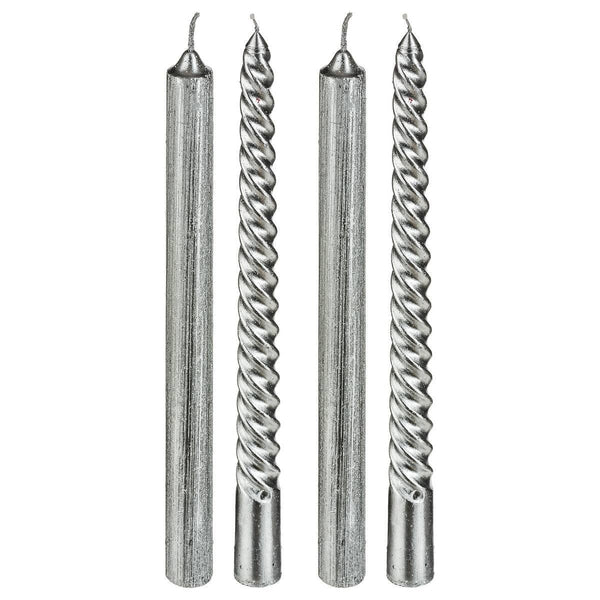 4 bougies flambeaux argentées, 2 modèles
