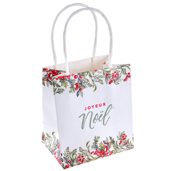 4 sacs cadeaux Joyeux Noël houx, 10 x 11 cm
