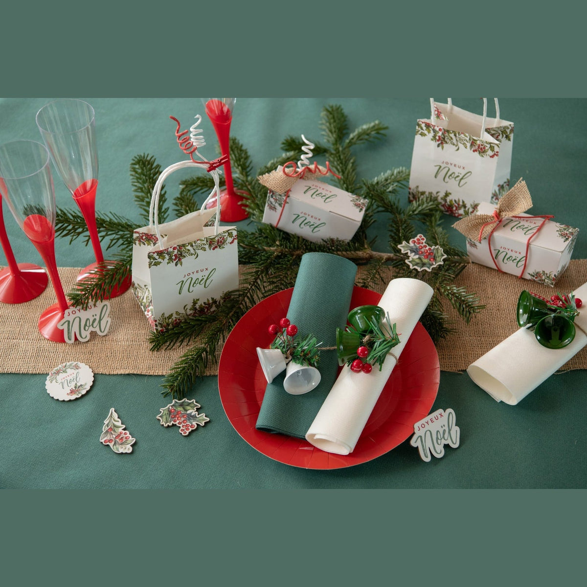 4 sacs cadeaux Joyeux Noël houx, 10 x 11 cm — vue 2
