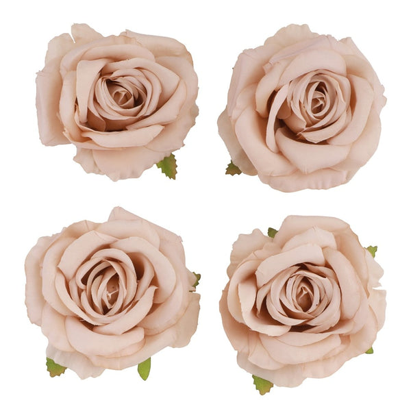 4 têtes de roses rose poudré, 11 cm