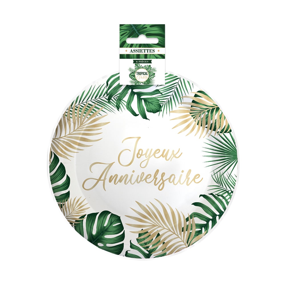 6 assiettes Joyeux anniversaire tropical