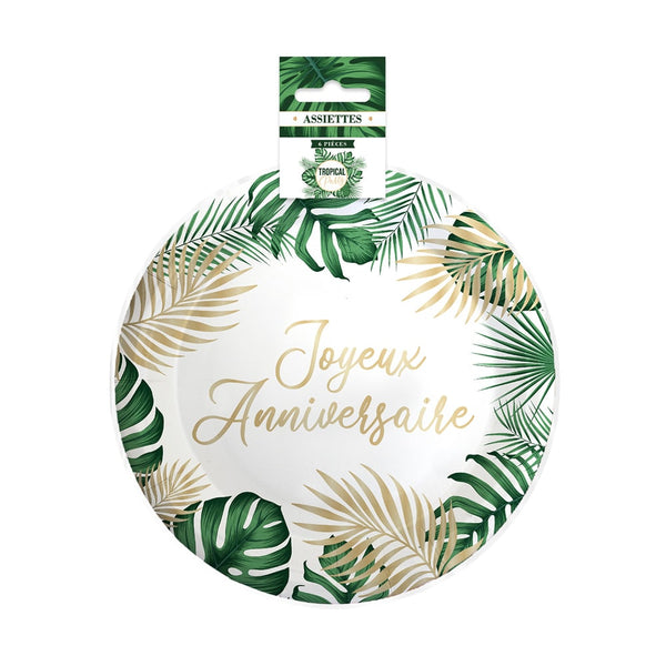 6 assiettes Joyeux anniversaire tropical