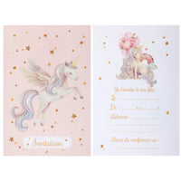 6 cartes d'invitation licorne magique