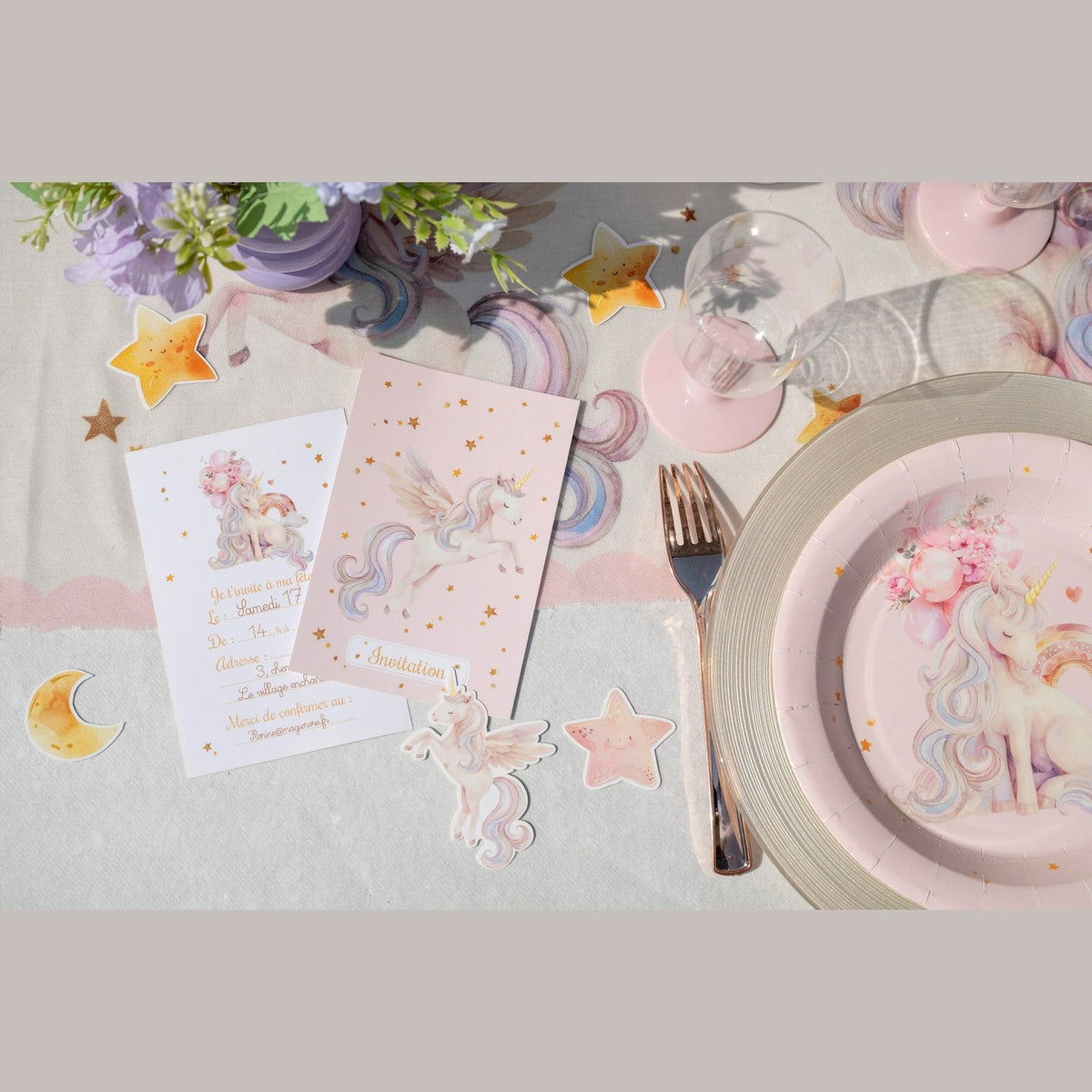 6 cartes d'invitation licorne magique — vue 2