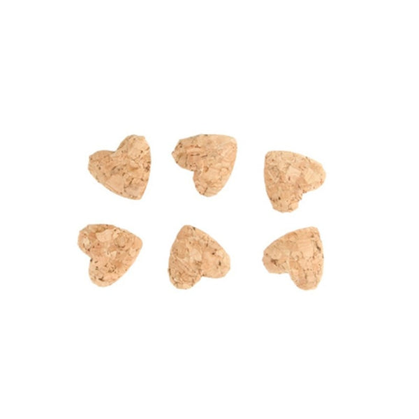 6 cœurs en liège adhésifs, 2,7 cm