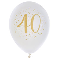 8 ballons des âges blancs et or, 23 cm — 40 ans