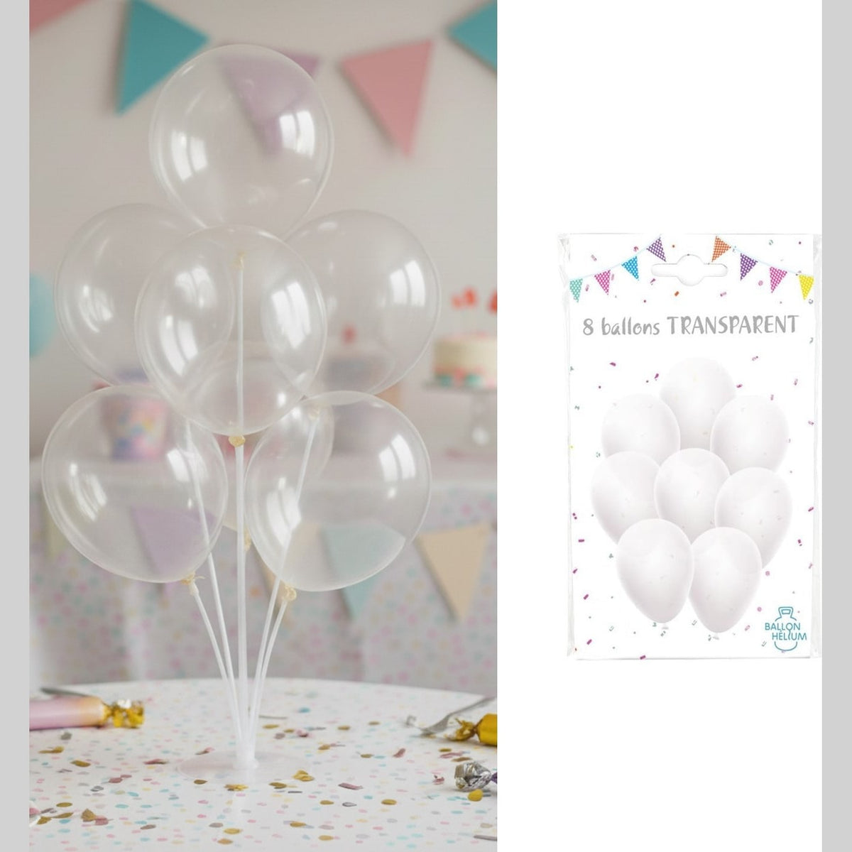 8 ballons transparents, 30 cm