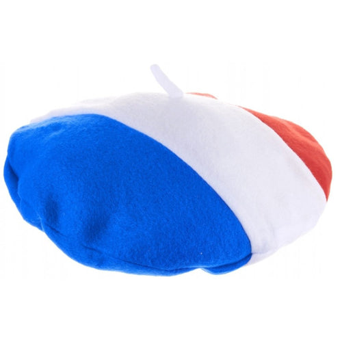Béret tricolore bleu blanc rouge à pompon, 28 cm