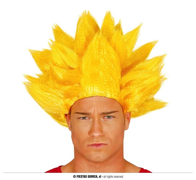 Perruque jaune hérissée, style guerrier de manga