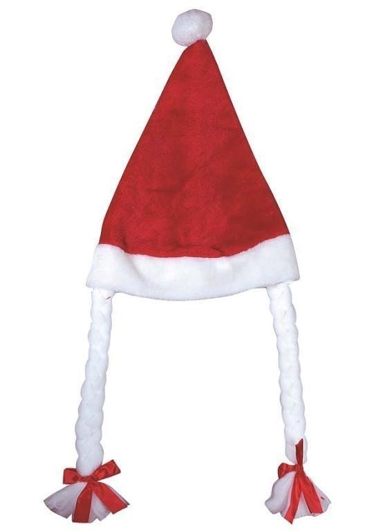 Bonnet de Mère Noël à deux tresses et nœud rouge — visuel 1