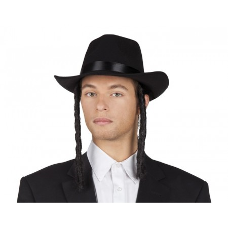 Chapeau de rabbin noir avec tresses, feutrine rigide — visuel 3