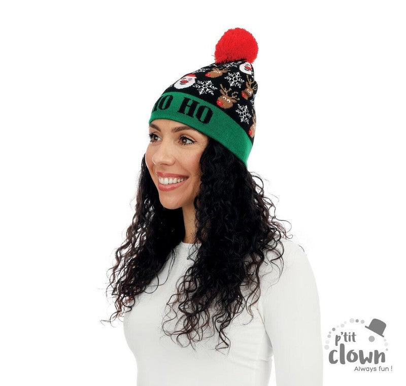 Bonnet de Noël tricoté lumineux à LED avec pompon — visuel 4